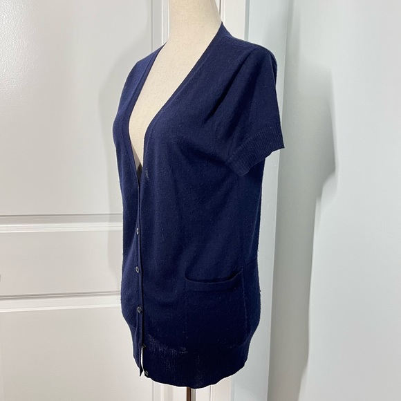J Crew 100% cashmere navy short sleeves cardigan sweater size M - Picture 8 of 11